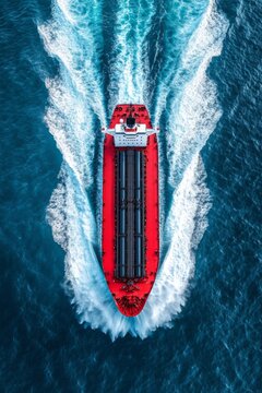 Aerial view of an oil tanker ship . a bird's-eye tanker vlcc ship.	