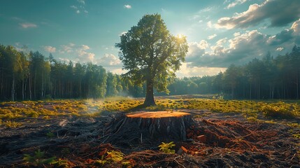 An image showing tree cutting during forestry management with agronomy techniques and reforestation efforts 