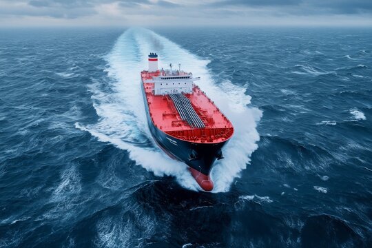 Aerial view of an oil tanker ship . a bird's-eye tanker vlcc ship.	