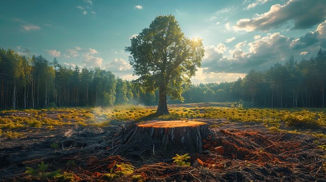An image showing tree cutting during forestry management with agronomy techniques and reforestation efforts 
