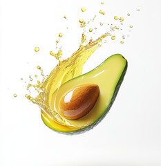 Fresh avocado with splash of oil, showcasing its vibrant color and texture. Perfect for healthy eating and cooking