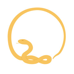 Fototapeta premium Golden snake curled up template for Chinese new year in red background. Year of the snake copy space greeting card 2025 reptile