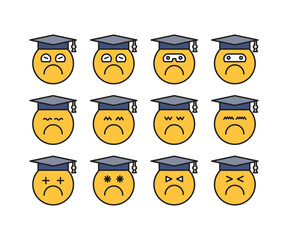 bored and moody student emoticons set