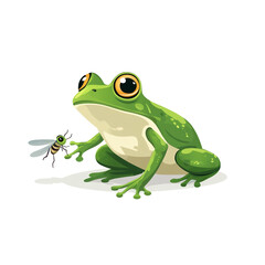 Obraz premium Green Frog Catching a Fly