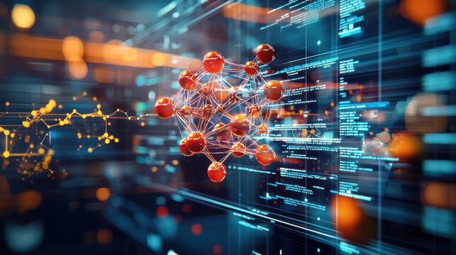 Futuristic Virtual Drug Screening Simulation with Vibrant Molecular Model and Dynamic Scientific Displays