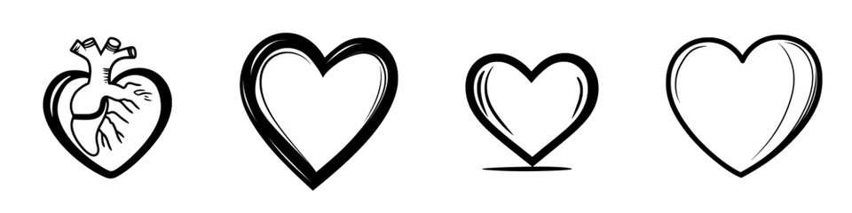 A heart icon, a modern heart icon, and an illustration of a heart icon