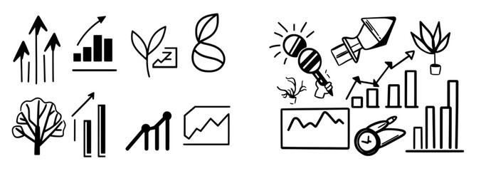 Icons for graphs. Text icons for graphs. Chart presentation, graph reports, graphs for increasing growth. Analytics testing, falling demand, pie charts, calendar statistics. Marketing testing,