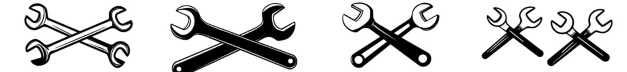 Modern set of cross wrenches for automotive repair. Icon of automotive engine car silhouette illustration.