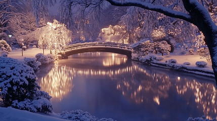 幻想的な雪降る夜の古都・雪化粧した伝統的な町並みと温かな灯りの風景｜歴史ある町家と石畳の路地が織りなす日本の美｜冬の観光スポット・旅行写真におすすめの絶景スポット【絶景夜景・雪景色】