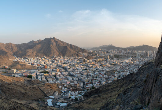 Valley of Makkah between the mountains, view of Islamic holy sight