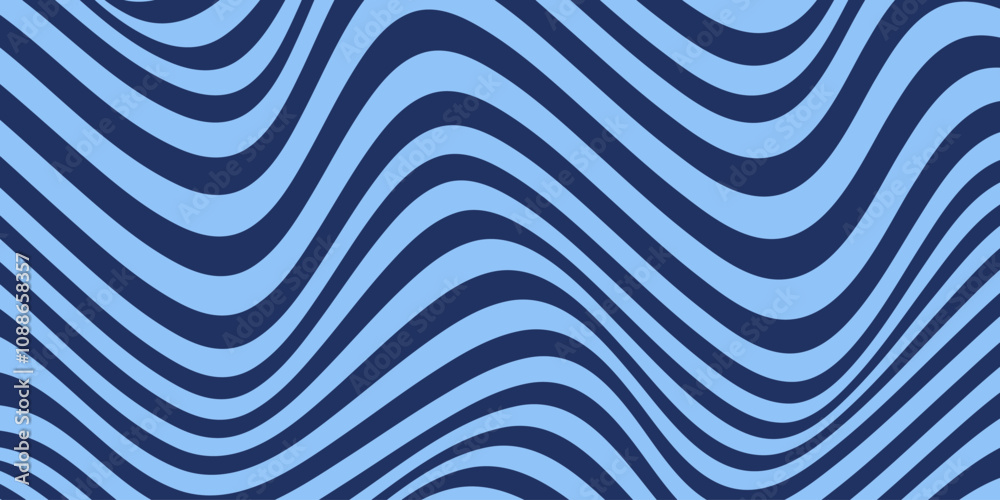 Aufkleber Abstract horizontal background with dynamic waves. Trendy vector illustration in style retro 60s, 70s. Blue colors