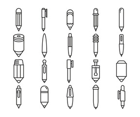 pen and pencil icons set line illustration