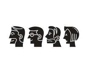 human face side view avatars set illustration