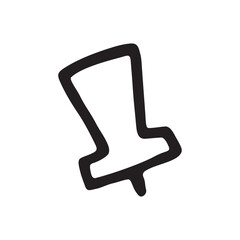 Doodle Push Pin or thumb tack icon. Line art style graphic design element. PNG isolated on transparent background and vector illustration