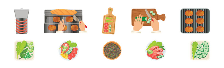 Tasty Food and Meal Different Served Vector Set