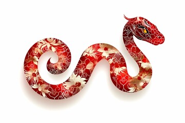 Obraz premium Golden Floral Red Snake: Chinese New Year 2025 Clipart