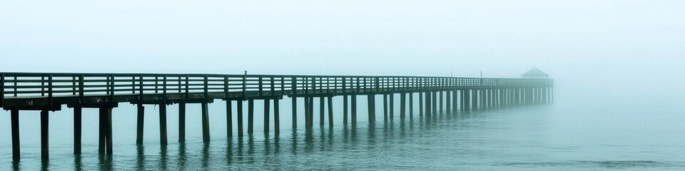 Obraz premium Foggy pier walk coastal area photography serene environment aesthetic viewpoint nature