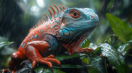 Fototapeta premium Iguana staring forward in tranquil surroundings wallpaper imagery