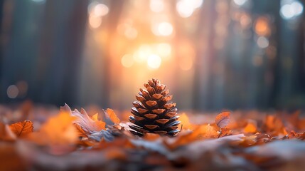 Captivating pinecone in autumn leaves forest nature photography serene environment close-up view seasonal beauty