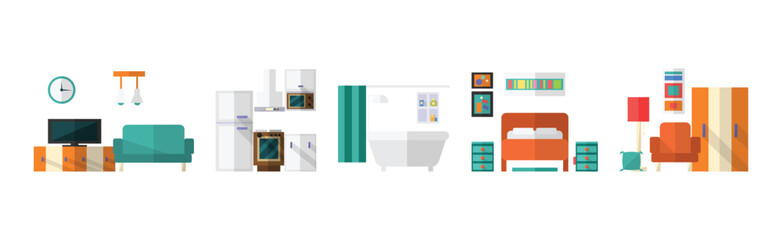 Furniture Room Object and Interior Item Vector Set