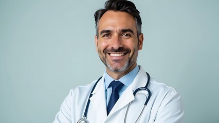 Portrait of a Happy Cheerful Doctor in a White Coat