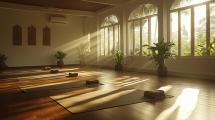 Serene Yoga Studio Bathed in Sunlight