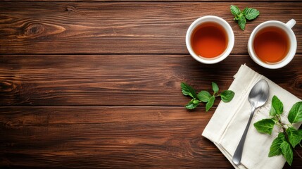 Herbal Tea Setup on Wooden Table for Wellness Focus