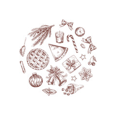 Christmas vintage holiday illustration with festive elements