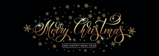 Merry Christmas and Happy New Year hand lettering calligraphy. Vector holiday illustration element. Typographic element for congratulations.
