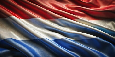Fototapeta premium An artistic close-up of the Dutch flag featuring vibrant colors and rich textures, ideal for stock photography to evoke a sense of national pride and culture.