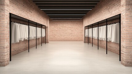 Modern Brick Clothing Store Interior Design Empty Rack Retail Space