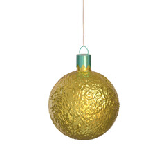 3D gold Christmas ball isolated on transparent background