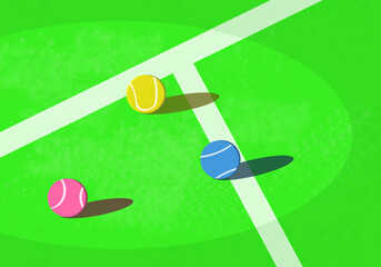 Tennis court and tennis ball vector illustration, simple tennis poster design
