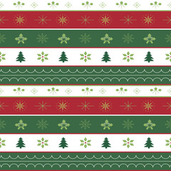 Seamless christmas and winter pattern with snowflakes, christmas tree and stripes ornament in vector