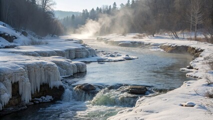 Melting Ice Formations with Water Streams - Winter Background
