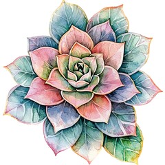 Obraz premium Watercolor Painting of a Succulent Plant Vibrant Hues and Intricate Details. A detailed, artistic rendering of a succulent, perfect for design projects needing a botanical element.