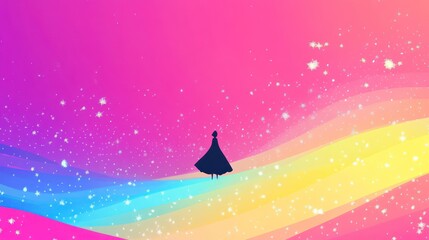 A lone figure stands on a hilltop against a backdrop of a colorful, starry sky.