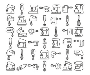 electric whisk and hand whisk icons line illustration set