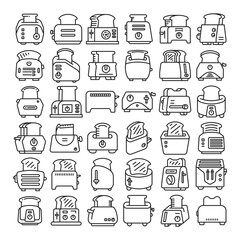 electric toaster icons set line illustration