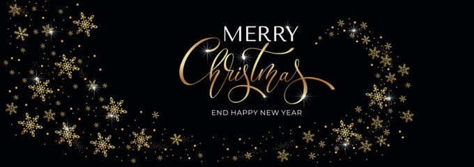 Merry Christmas and Happy New Year hand lettering calligraphy. Vector holiday illustration element. Typographic element for congratulations.