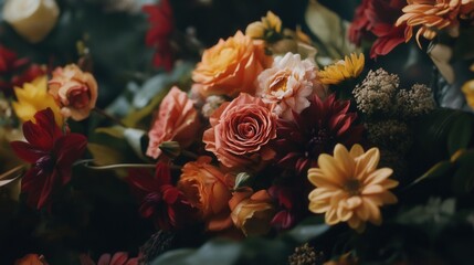 A Close-Up View of an Assortment of Colorful Flowers in a Bouquet