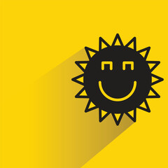 happy sun with shadow on yellow background