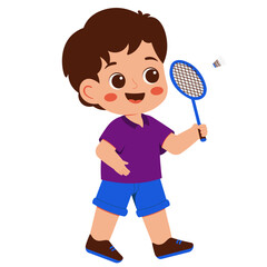 Happy Boy Playing Badminton Illustration