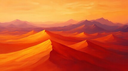 Desert sunrise landscape rocky mountains oil painting warm tones