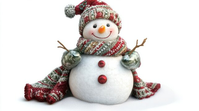 Adorable snowman with festive attire ready for winter imagery, transparent png, white background