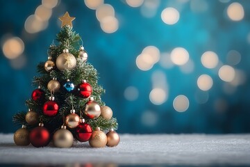 Obraz premium Christmas Tree Decorated with Ornaments Standing Festively