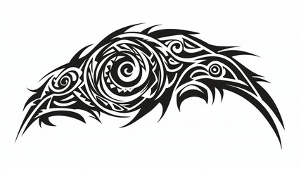 A detailed black tribal tattoo design, isolated on a pure white background