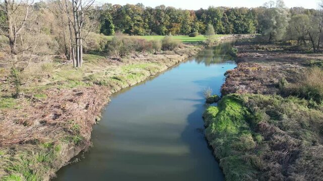 Czech river Odra near city Ostrava topview