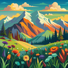 landscape with mountains and forest