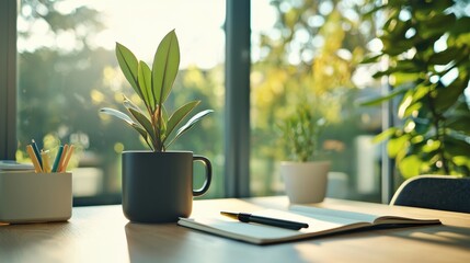Colorful Pens and Journal on a Sunlit Desk